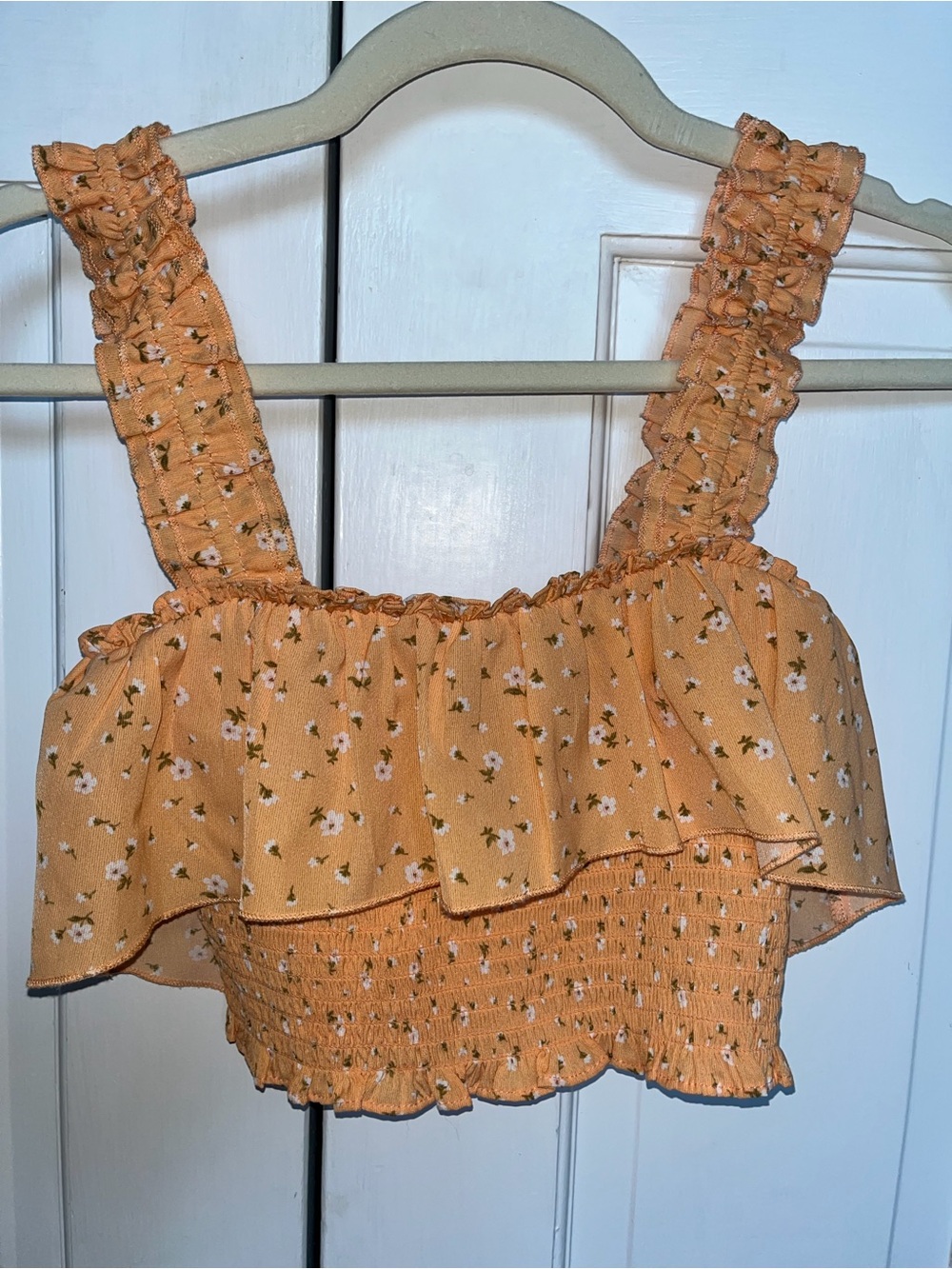 Orange floral crop top with ruffles Never worn
